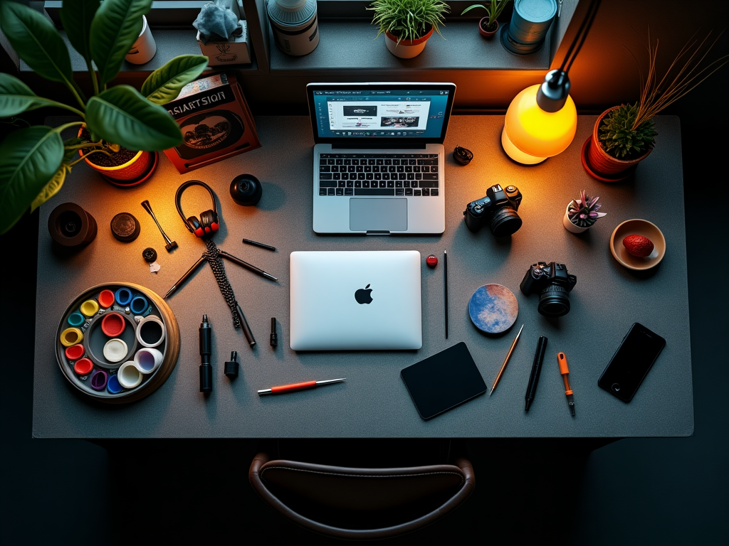Espacio de trabajo creativo con materiales de hobby
